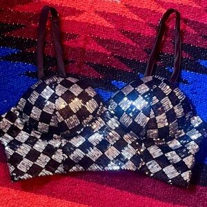 Glamorous Sequin Checkered Crop Top